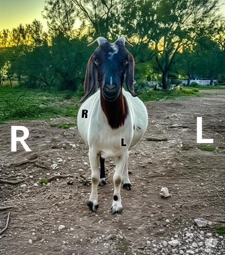 A very pregnant goat, Bambi, eating from a bucket.